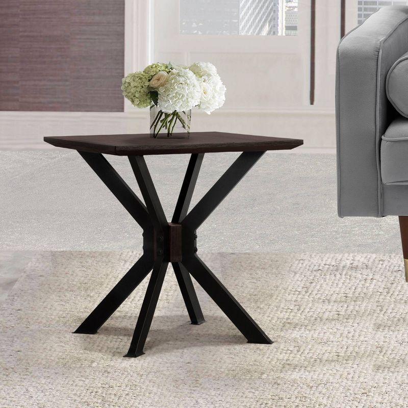 Pirate Modern End Table Dark Brown - Armen Living: Acacia Wood, Square, Metal Base