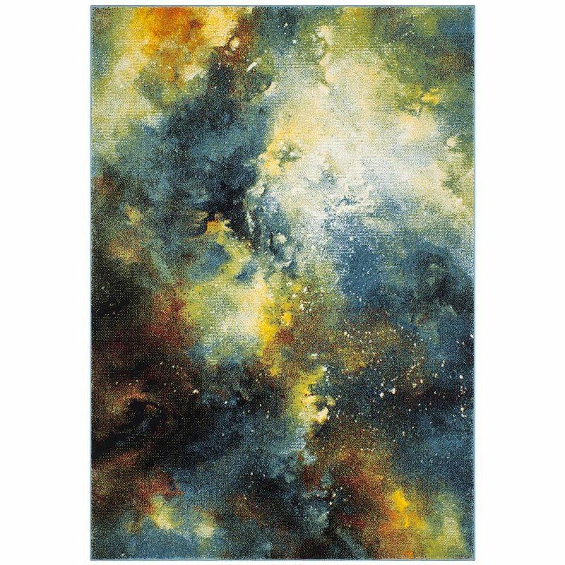 Galaxy Blue and Multicolor Abstract Power Loomed Area Rug