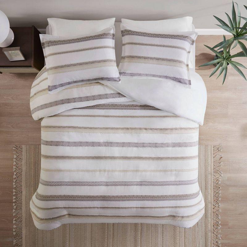 Neutral Clipped Jacquard Stripe Full/Queen Duvet Cover Set