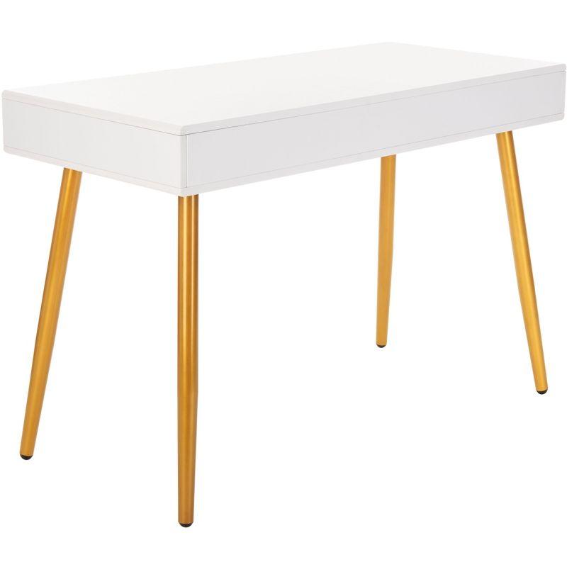 White and Gold Wood Writing Table with Drawer