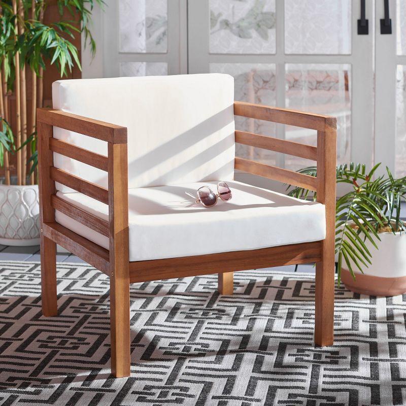 Natural Light Wood Outdoor Armchair with White Cushion