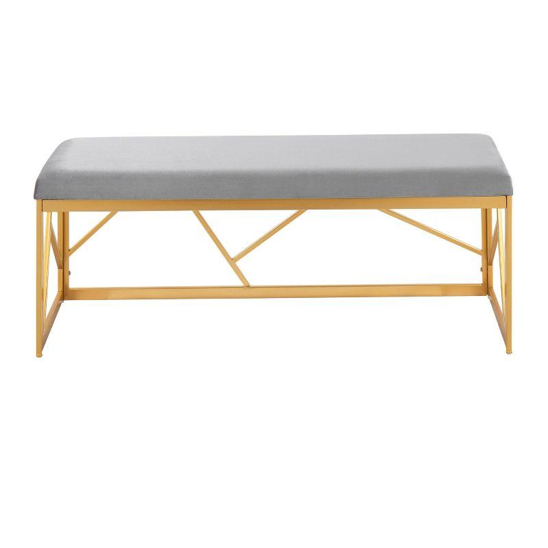 Folia 47" Gold Metal Frame Bench with Grey Velvet Cushion