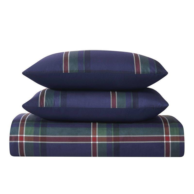 Twin Blue Microfiber Reversible Plaid Bedspread Set