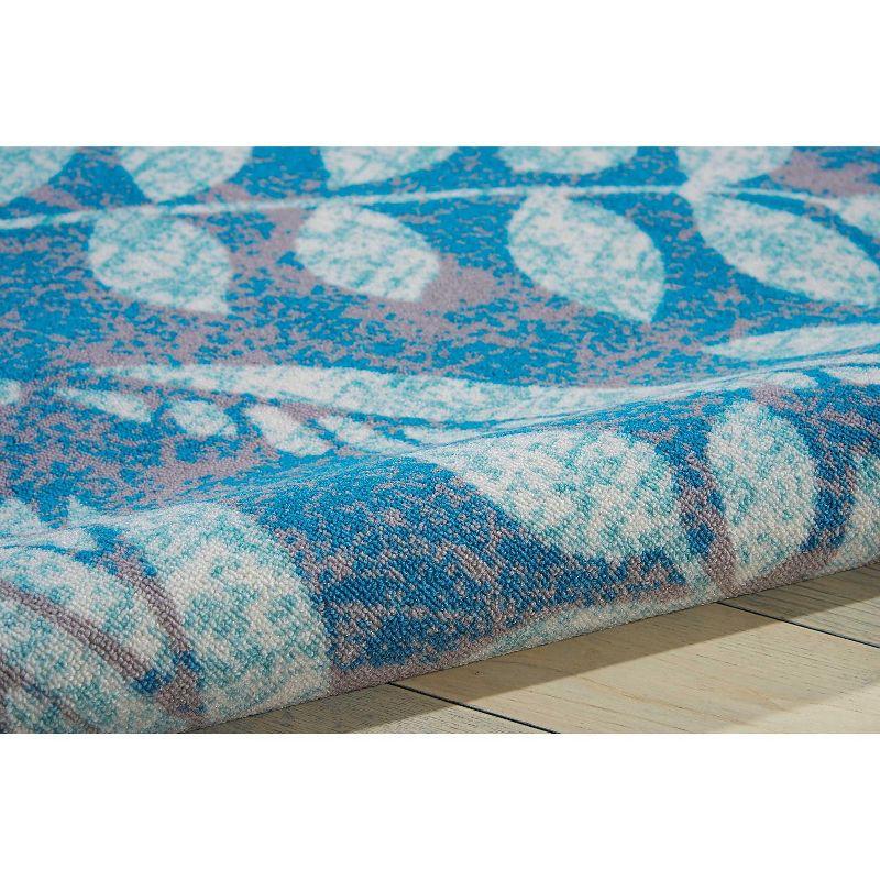 Handmade Blue Floral Synthetic Rectangular Area Rug 93" x 130"