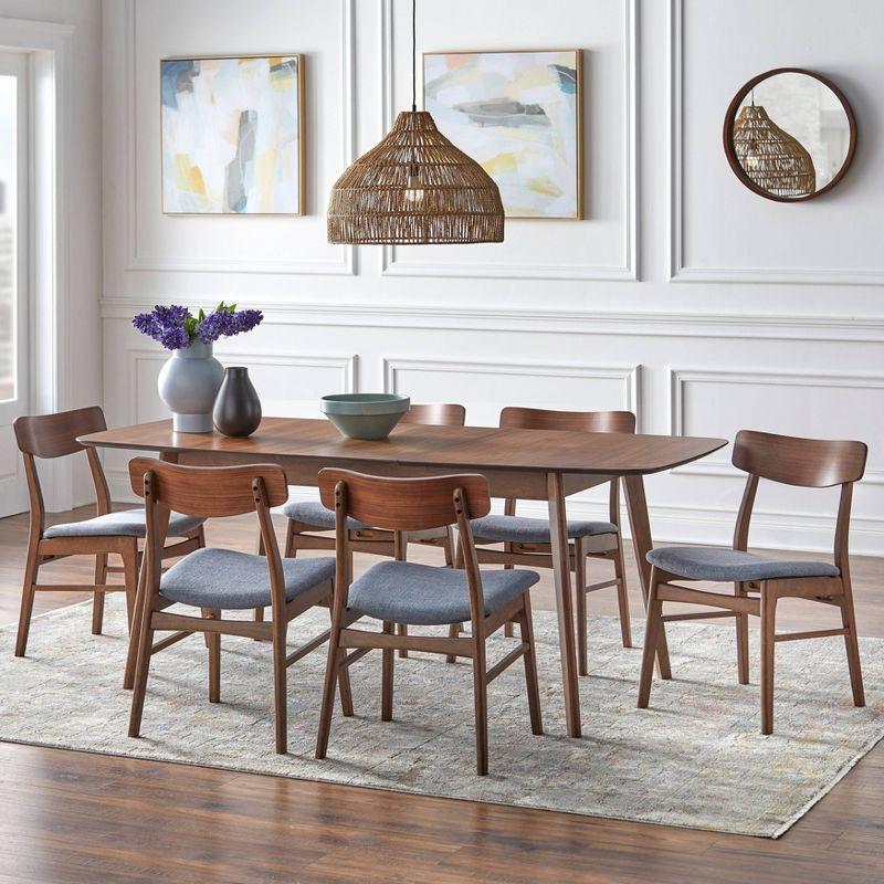 Mid-Century Walnut Extendable Dining Set with Blue Upholstered Chairs