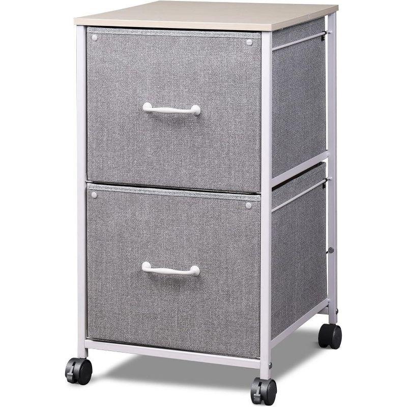 GALAXHERO  2 Drawer Mobile File Cabinet, Rolling Printer Stand, Fabric Vertical Filing Cabinet fits A4 or Letter Size for Home Office, Light Grey