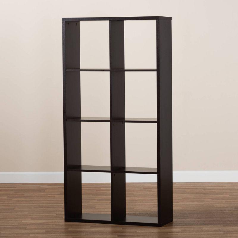 Janne 8 Cube Multipurpose Storage Shelf Dark Brown - Baxton Studio: Mid-Century Modern Cubby Organizer, Particle Board Frame