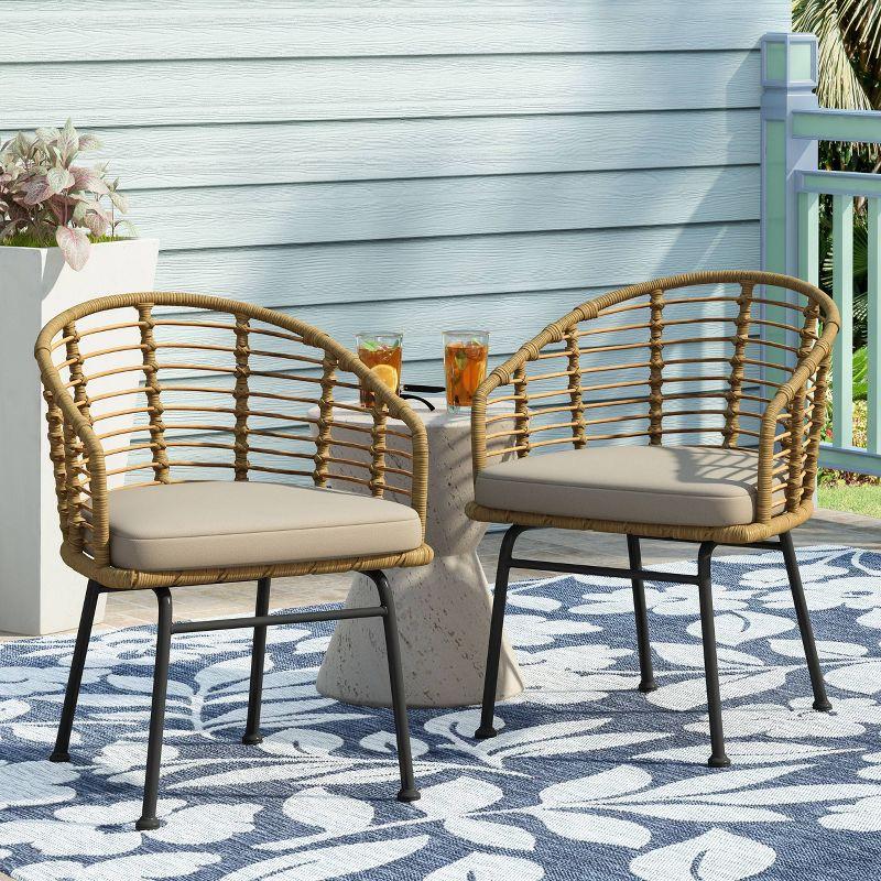 Randy 2pk Outdoor Wicker Chairs with Cushions - Light Brown/Beige - Christopher Knight Home: UV & Water-Resistant Patio Accent Armchairs