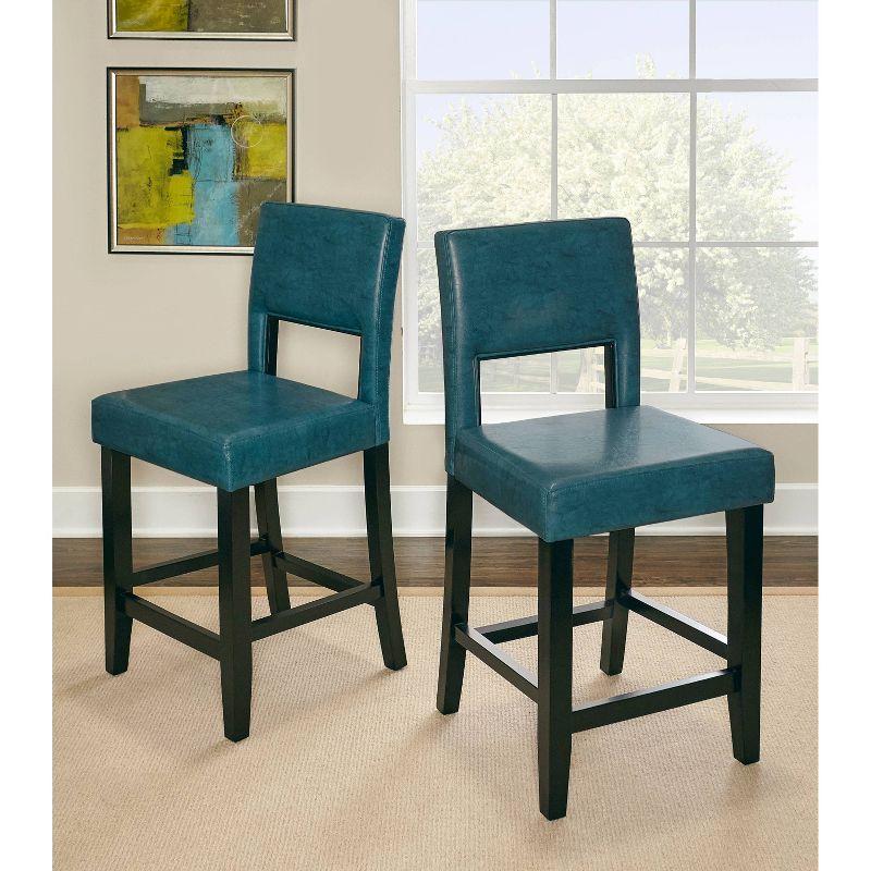 Linon 24" Vega Padded Back and Seat Faux Leather Counter Height Barstool Hardwood Blue: Upholstered, Stained Finish, Foam Fill