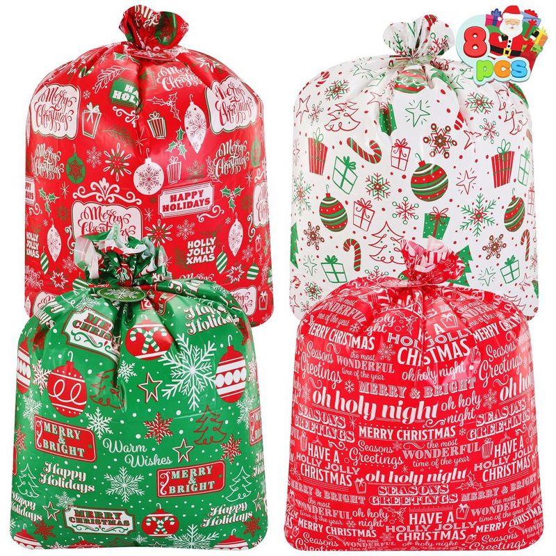 Jumbo Festive Christmas Gift Bags with Tags, 44” x 36”, Set of 8