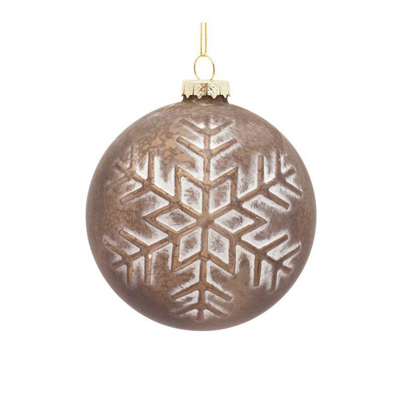 Rustic Brown Glass Snowflake Ball Ornaments Set of 4