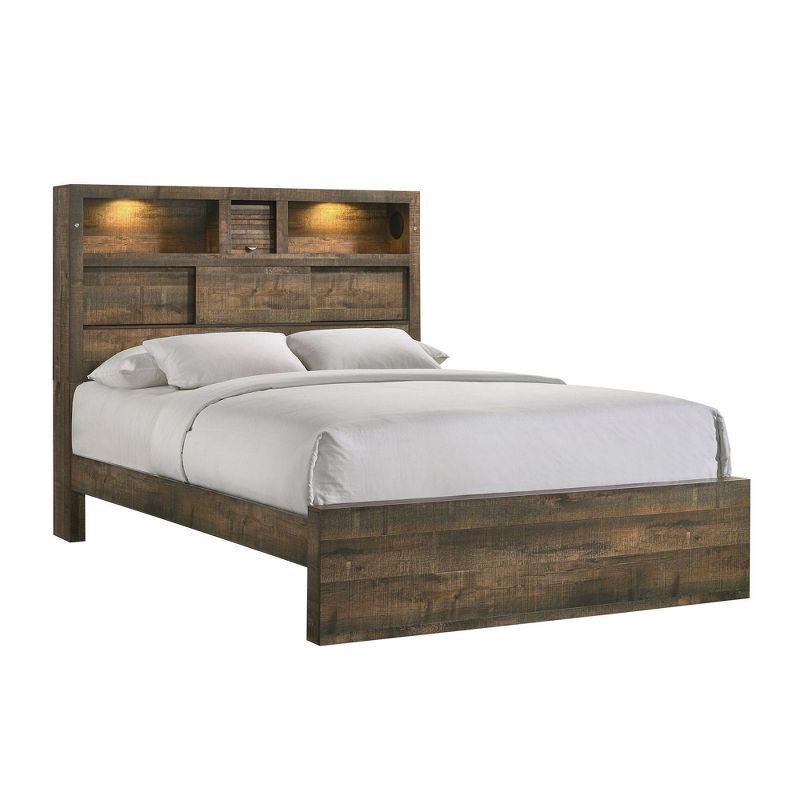 King Beckett Bookcase Panel Bed Walnut - Picket House Furnishings: Built-In Speakers, USB Port, Touch Lighting