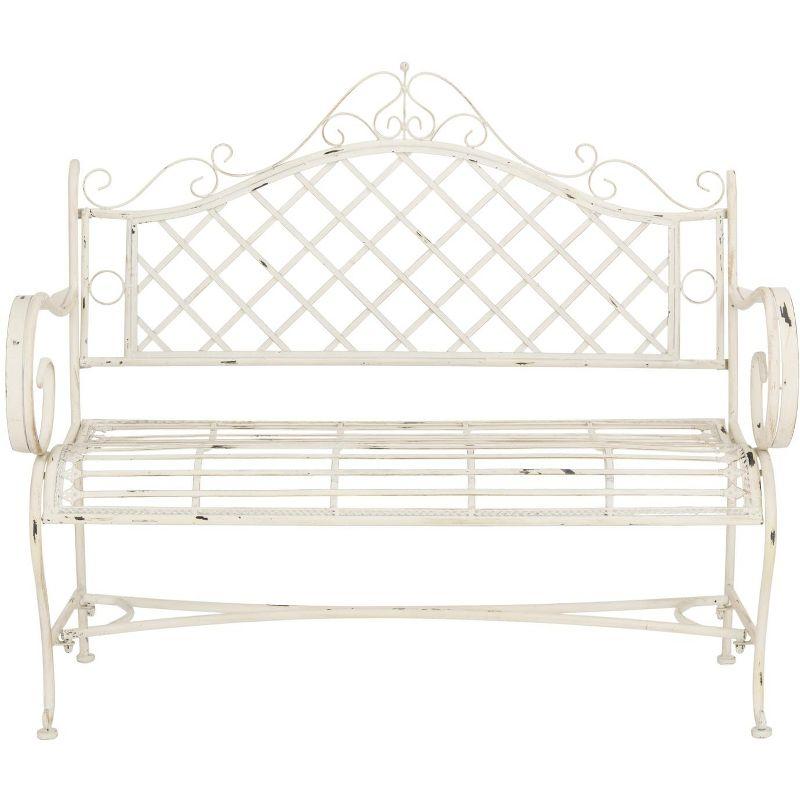 Charming Place de Vosges 46" Antique White Wrought Iron Garden Bench