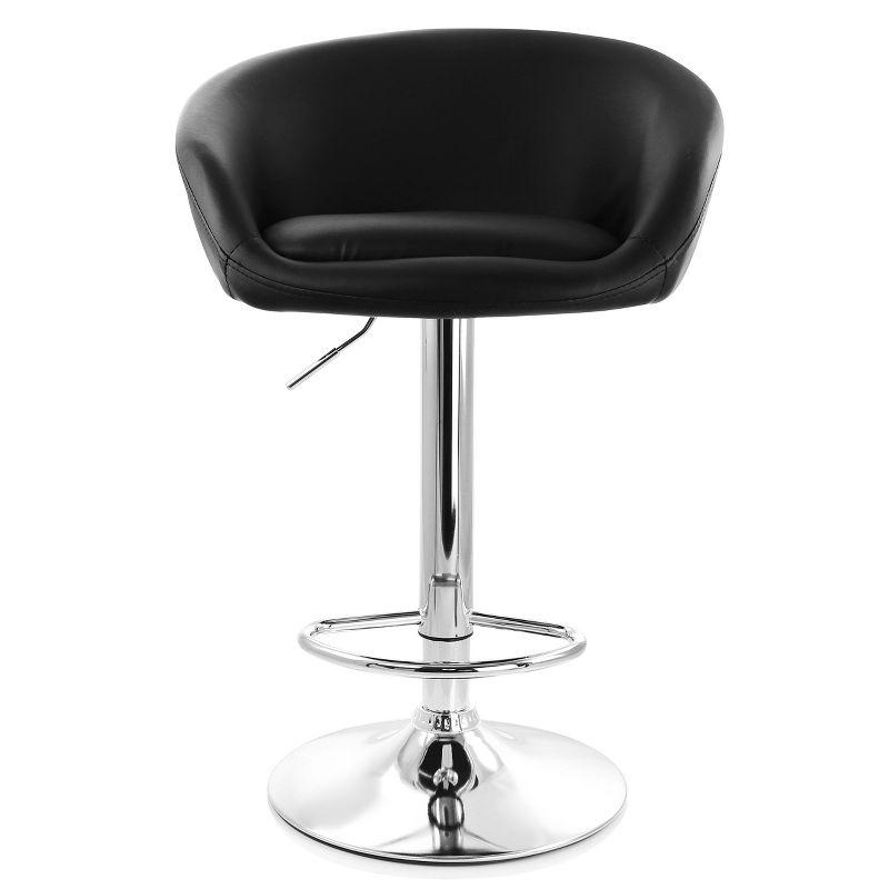 Modern Adjustable Swivel Black Leather & Metal Bar Stool Set