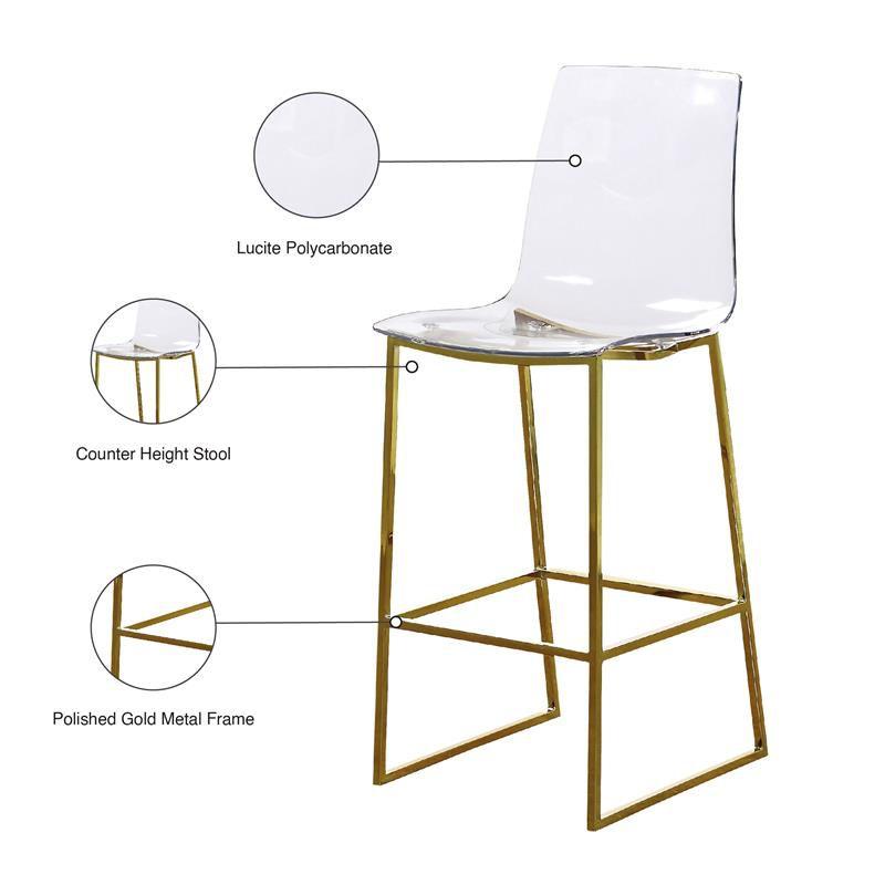 Meridian Furniture Lumen Gold Metal/Lucite Polycarbonate Stool