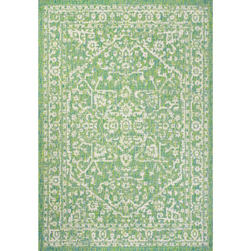 4' x 6' Malta Bohemian Medallion Textured Weave Indoor/Outdoor Area Rug, Cream/Green - JONATHAN Y