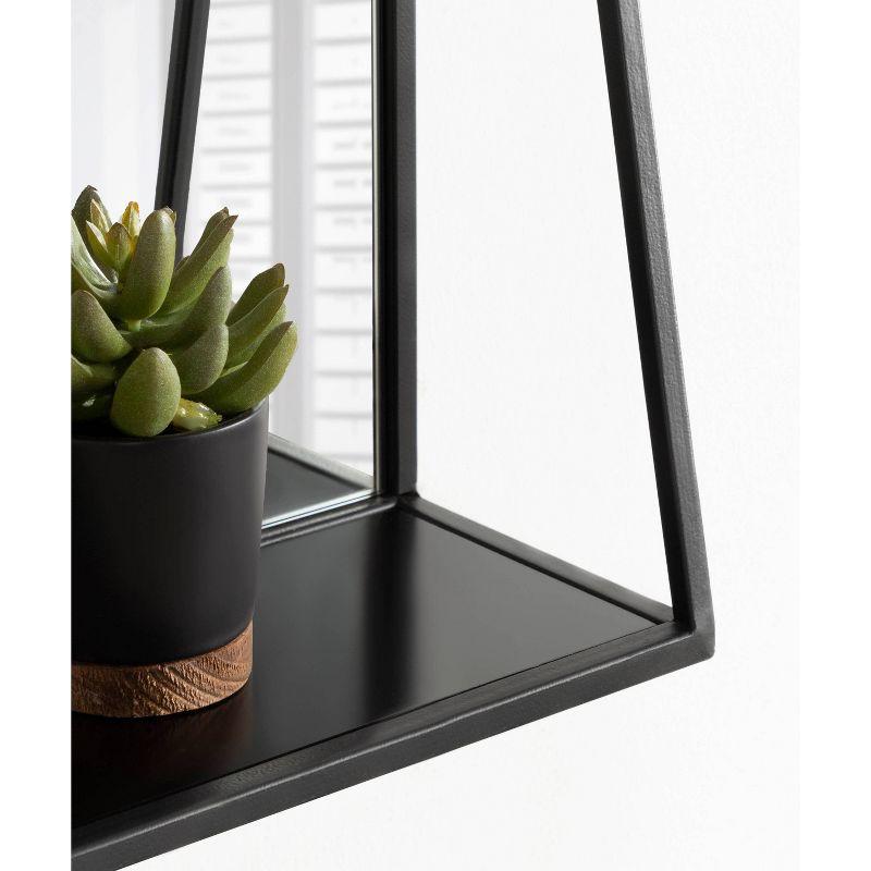 28" x 16" Lintz Metal Framed Decorative Wall Mirror with Shelf Black - Kate & Laurel All Things Decor