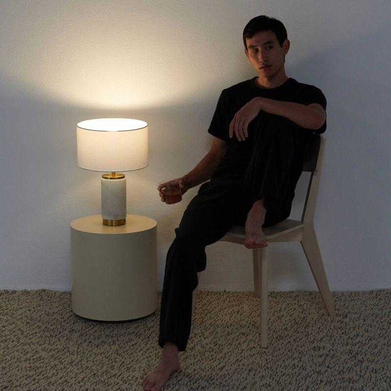 Brightech Arden 17 in. Mid-Century Modern LED Table Lamp with Fabric Drum Shade and USB Port