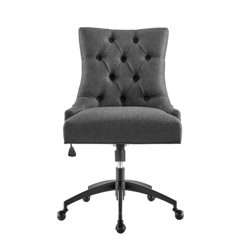 Gray Tufted Fabric Swivel Office Chair with Black Base