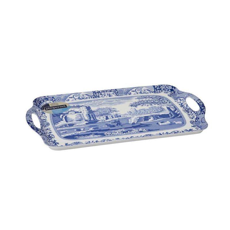 Pimpernel Blue Italian Large Melamine Hndld Tray 18.9 X11.6"