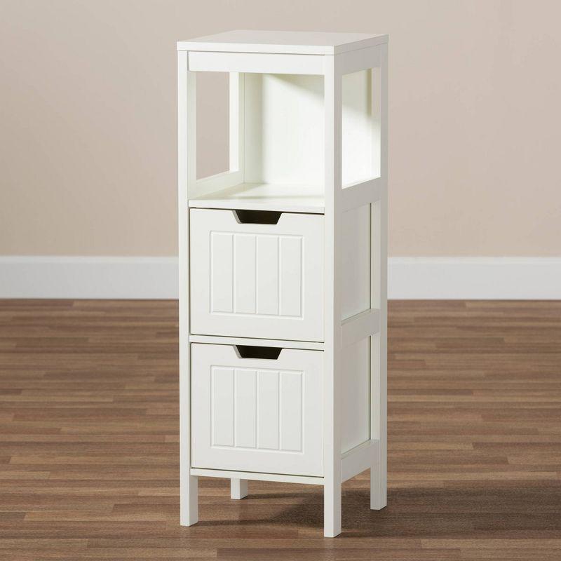 Reuben 2 Drawer Wood Storage Cabinet White - Baxton Studio: Mid-Century Modern Bathroom Floor Organizer with 10 Shelves