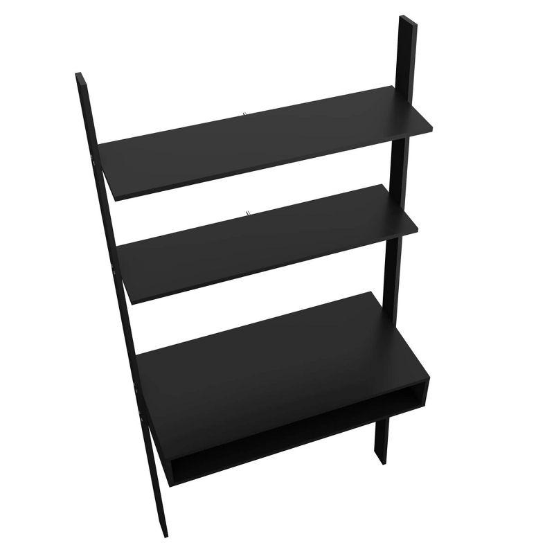 Black Wall Mounted Wood Ladder Desk with Drawer