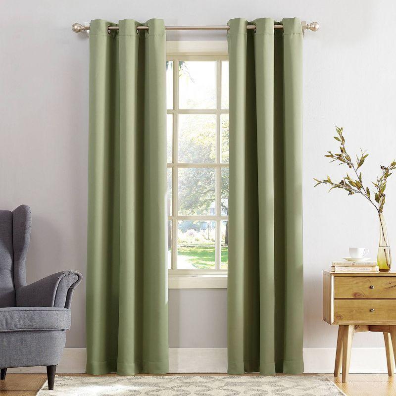 40"x84" Sun Zero Blackout Kenneth Energy Saving Grommet Curtain Panel Green: Modern Noise Reduction Twill