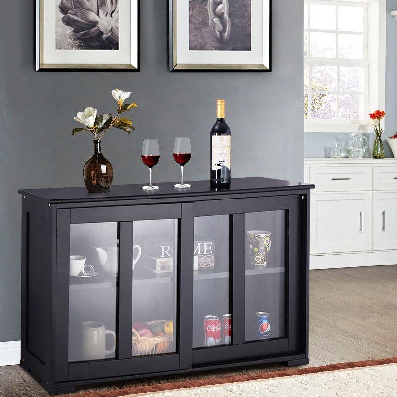 Black MDF Kitchen Storage Cabinet with Sliding Glass Doors