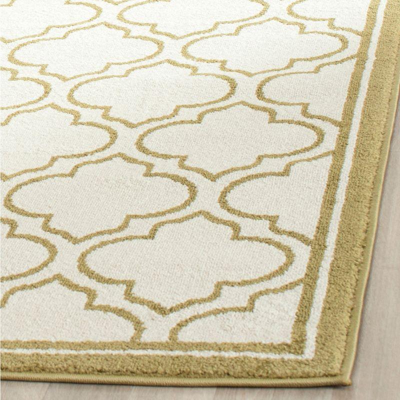 Ivory and Light Green Geometric Square Area Rug