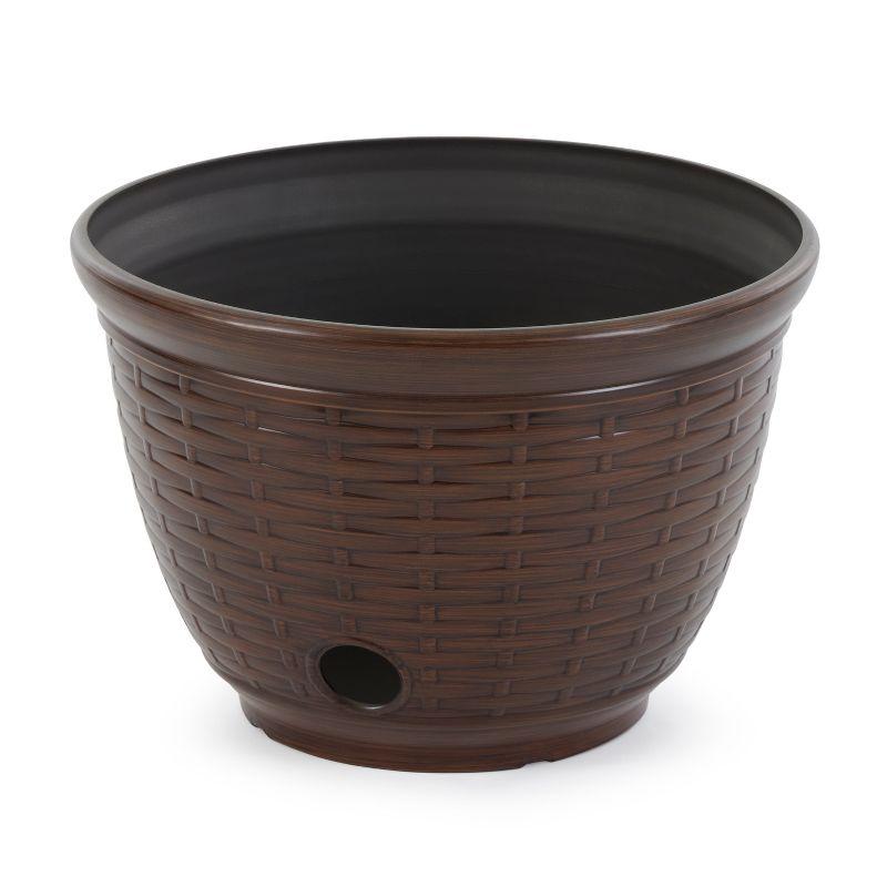 Bronze Wicker High-Density Resin Garden Hose Pot with Drainage