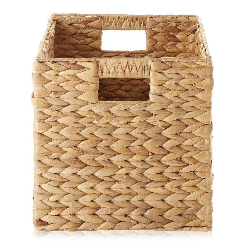 Casafield 10.5" x 10.5" Water Hyacinth Storage Baskets - Set of 2 Collapsible Cubes, Woven Bin Organizers for Bathroom, Bedroom, Laundry, Pantry