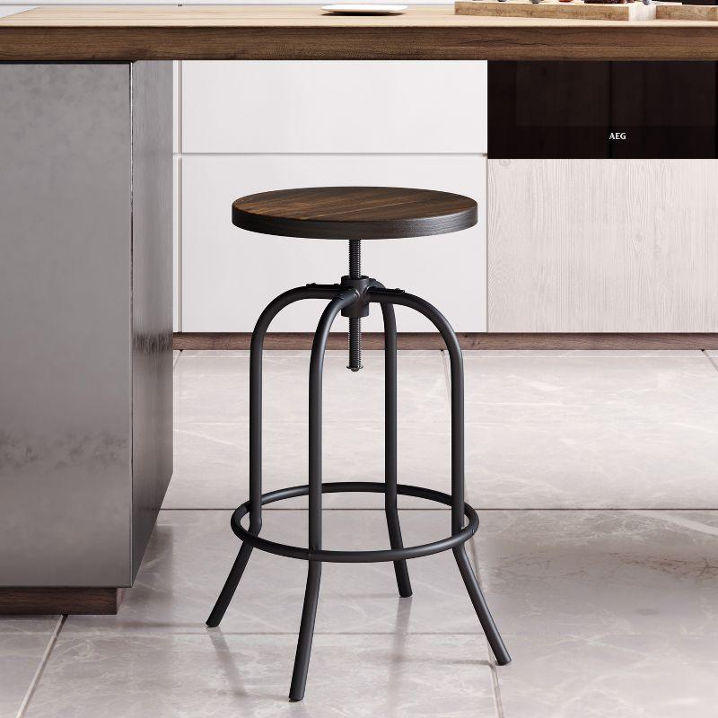 Alidis Swivel Bar Stools – 2 Adjustable Barstools for Counter or Bar Height with Round Wood Seat and Iron Tube Frame (Set of 2)