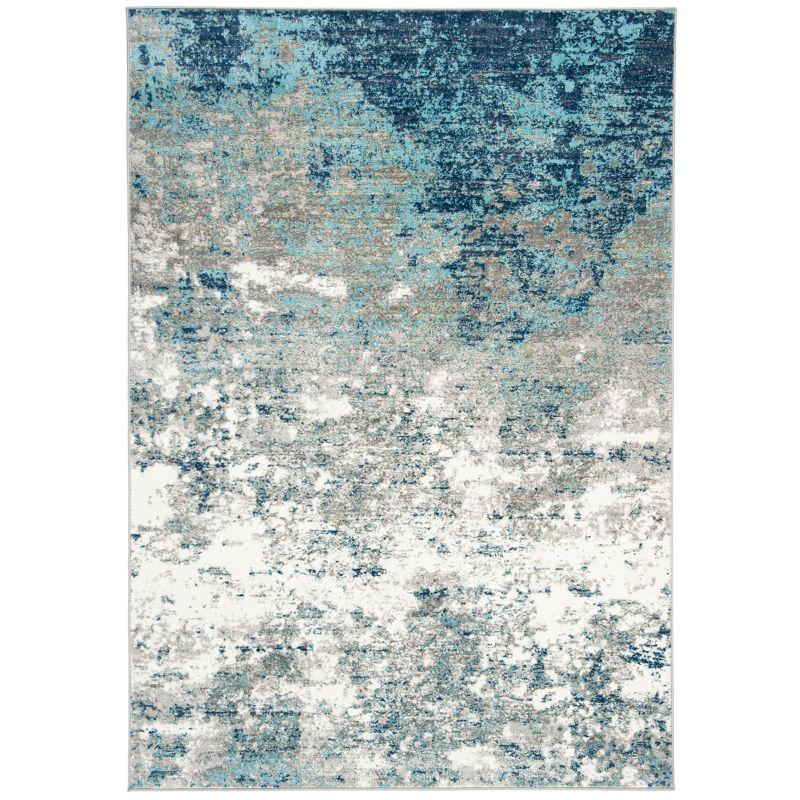 Abstract Gray and Blue Synthetic 4' x 6' Hand-Knotted Rug