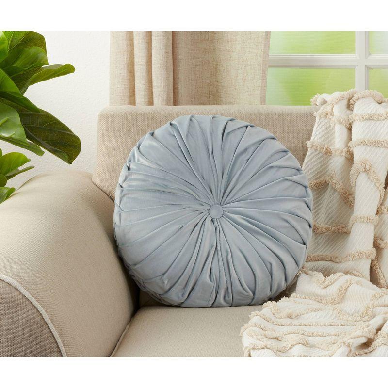 14" Velvet Pintucked Poly Filled Round Throw Pillow - Saro Lifestyle