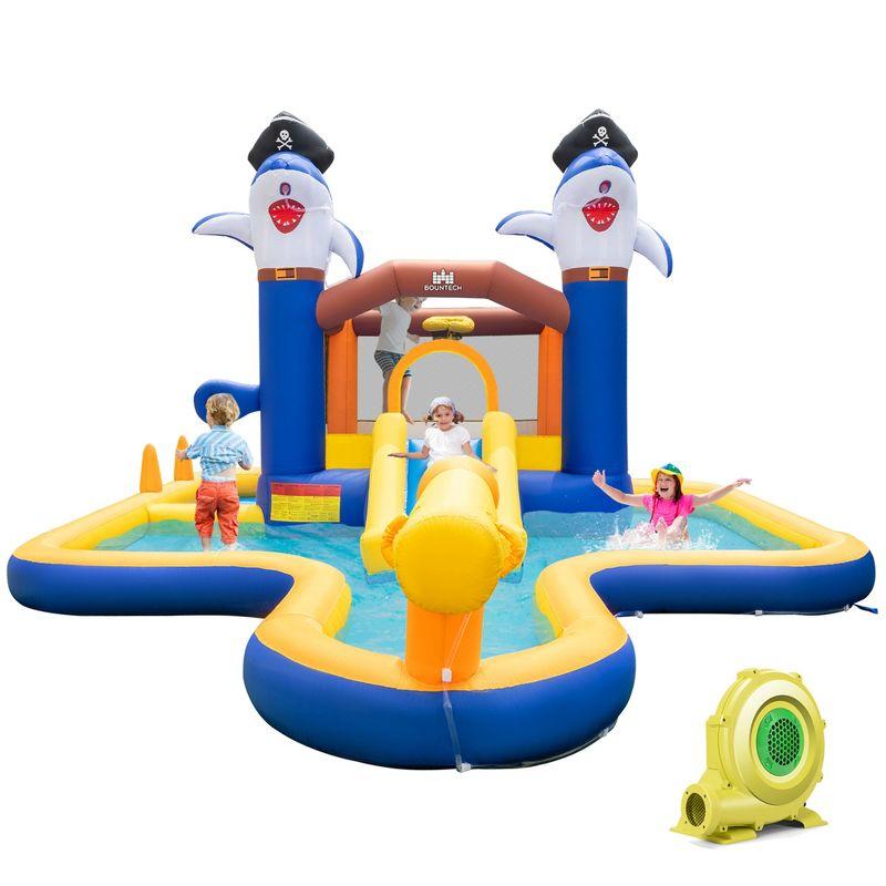 Costway Inflatable Water Slide Park Bounce House Splash Pool Water Cannon with 735W Blower