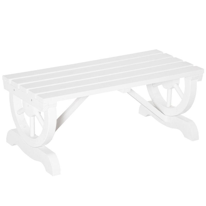 Outsunny 2-Person Wooden Garden Bench, Outdoor Wagon Wheel Porch Bench for Backyard Garden, Support 550 LBS, Rustic Country Style, White