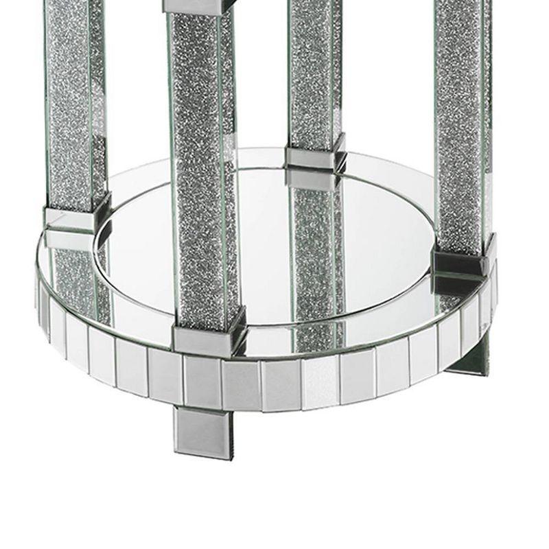 Round Mirrored Glass End Table with Faux Diamonds