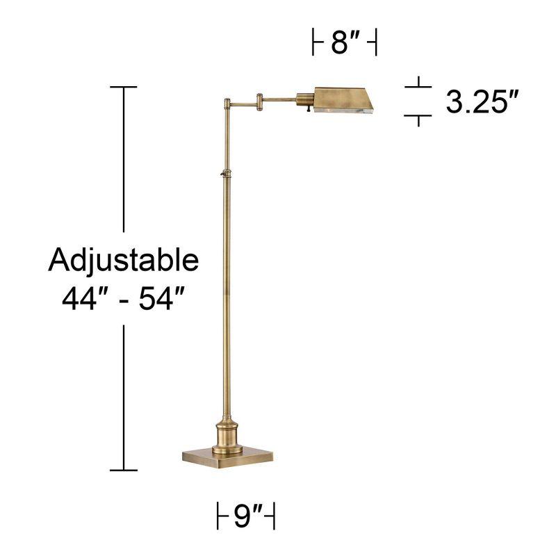 Regency Hill Industrial Adjustable Swing Arm Pharmacy Floor Lamp with USB Charging Port 54" Tall Aged Brass Living Room Reading