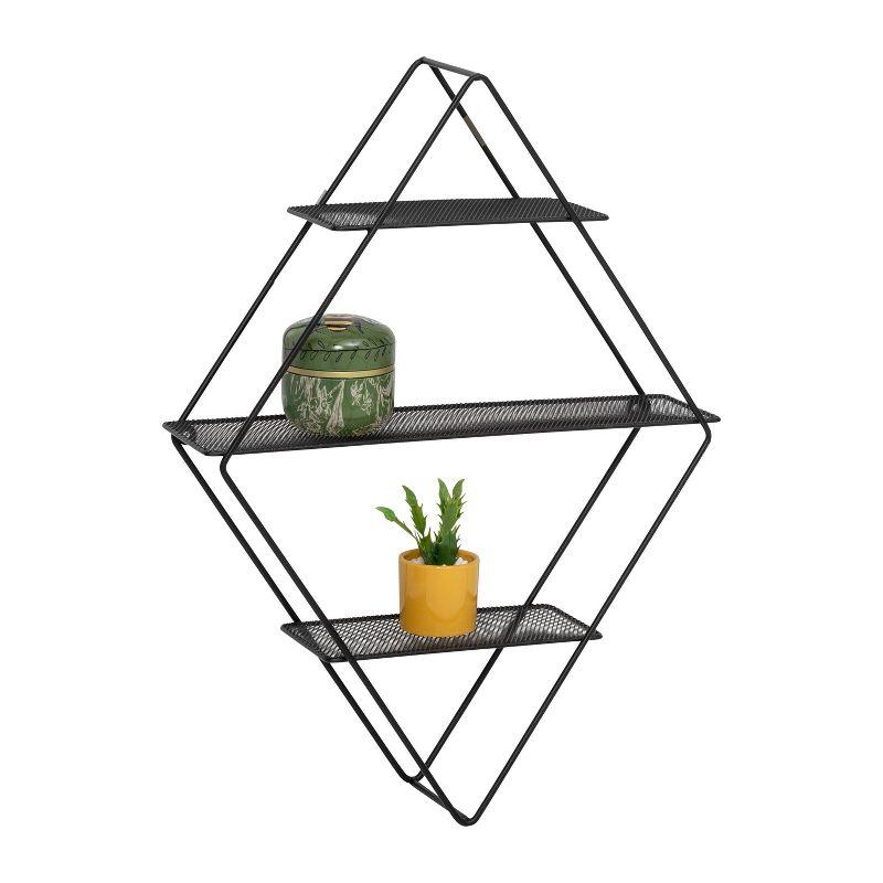 Honey-Can-Do Rhombus Metal Wall Shelf Black: Floating Decorative Hanging Shelves, Steel Frame, 3-Tier, 23.6" Height