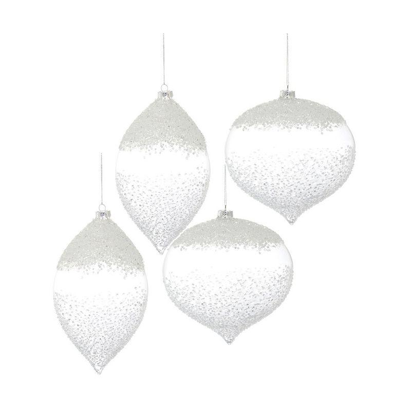 Melrose White Beaded Glass Christmas Ornaments Set of 4