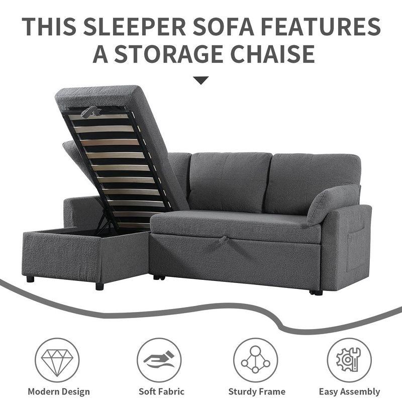 84.2" Sleeper Sofa Bed,Pull Out Sofa Bed with Storage Chaise L Shape Sectional Sofa Bed in Gray