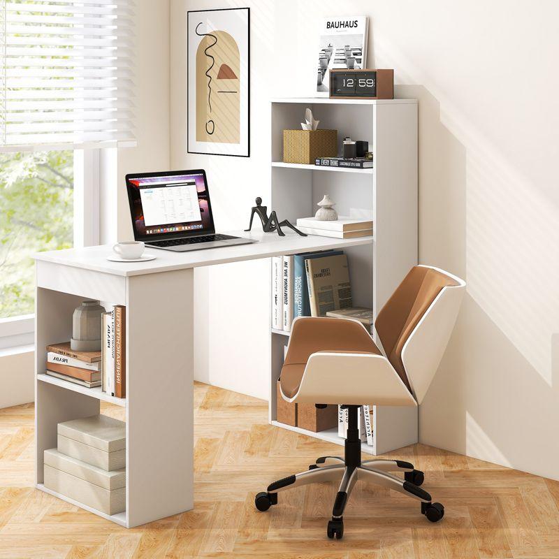 Costway Computer Desk Writing  Workstation Office w/6-Tier Storage Shelves White