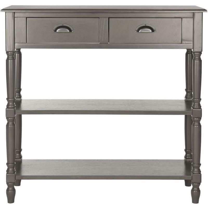 Transitional Gray Pine and Metal Demilune Console with Storage