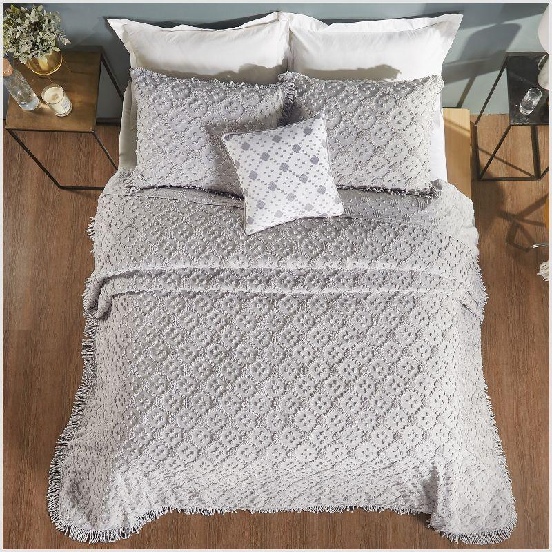 Better Trends Charleston Collection 100% Cotton Bedding sets, Machine Washable Soft and Breathable 4-piece Chenille Bedspread & Sham with Geometric Embroidery, All season