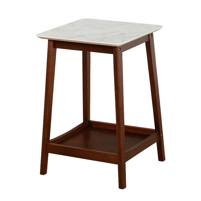 Walnut Faux Marble Top End Table with Storage Shelf