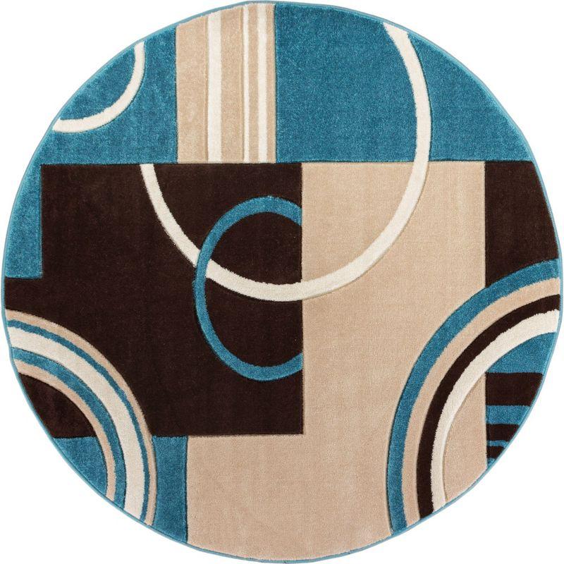 Echo Shapes Circles Modern Geometric Comfy Casual Hand Carved Abstract Contemporary Thick Soft 5'3" Round Blue Area Rug