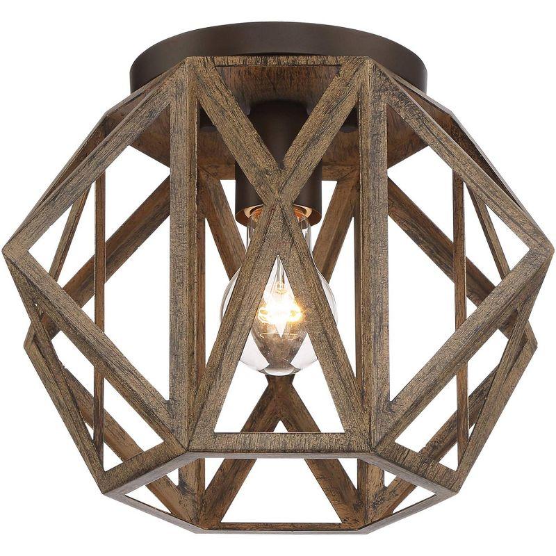 Rustic Farmhouse Bronze and Wood Ceiling Light Fixture