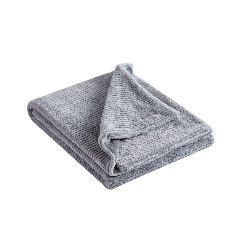 Eddie Bauer Ribbed Textured Stripe Solid Plush Throw Blanket