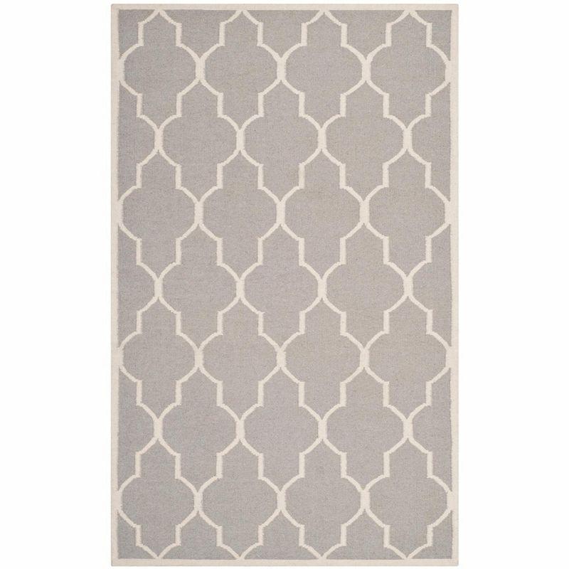 Handwoven Geometric Wool Area Rug in Dark Grey/Ivory, 5' x 8'