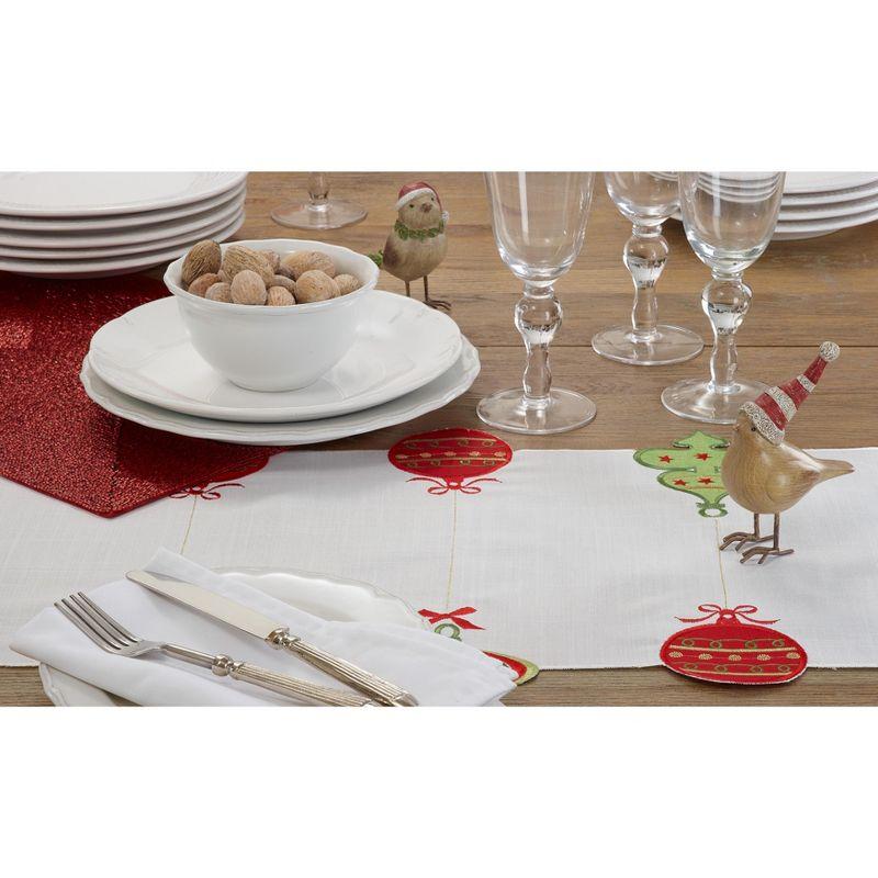 Colorful Embroidered Christmas Ornaments Table Runner